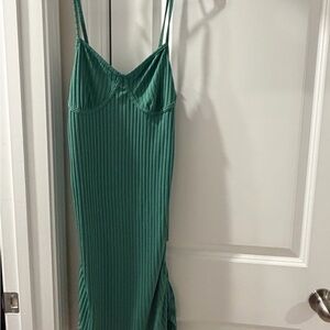 SHEIN Emerald Green Ribbed Midi Slip Dress